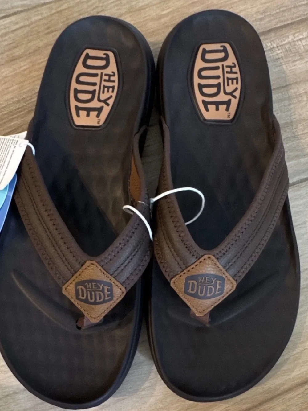 HEYDUDE Myers Flip Classic Comfort Flip Flop Sandals Brown/Black Logo Men 11
